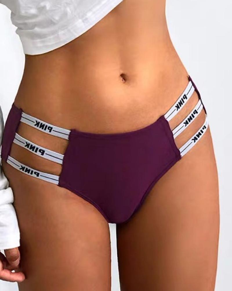 

Letter Print Low Waist Skinny Panties, Wine red