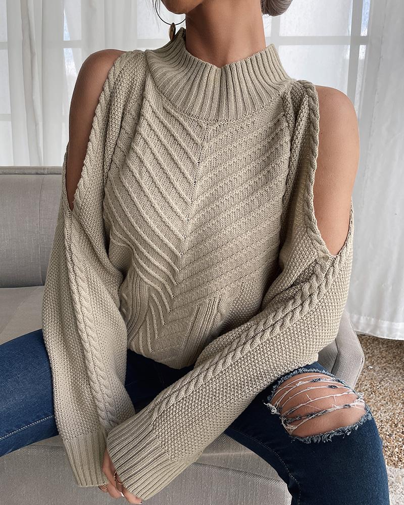 

Cold Shoulder Braided Knit Long Sleeve Sweater, Khaki