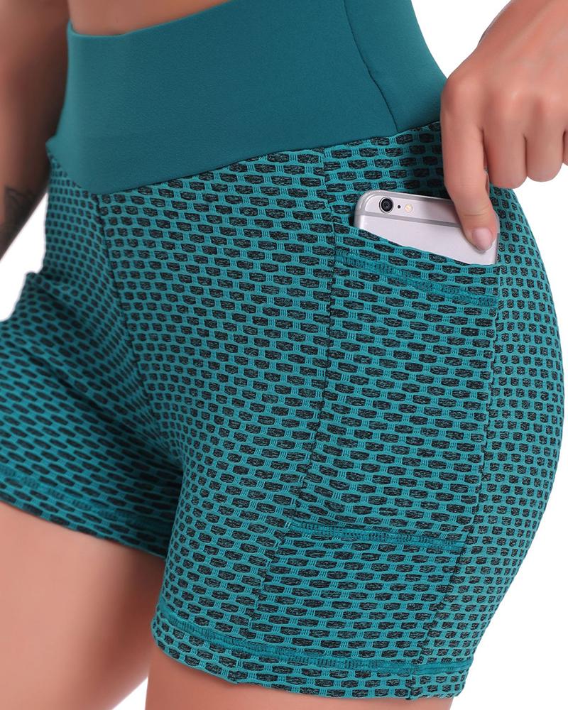 

High Waist Fishnet Skinny Sport Short Pants, Green