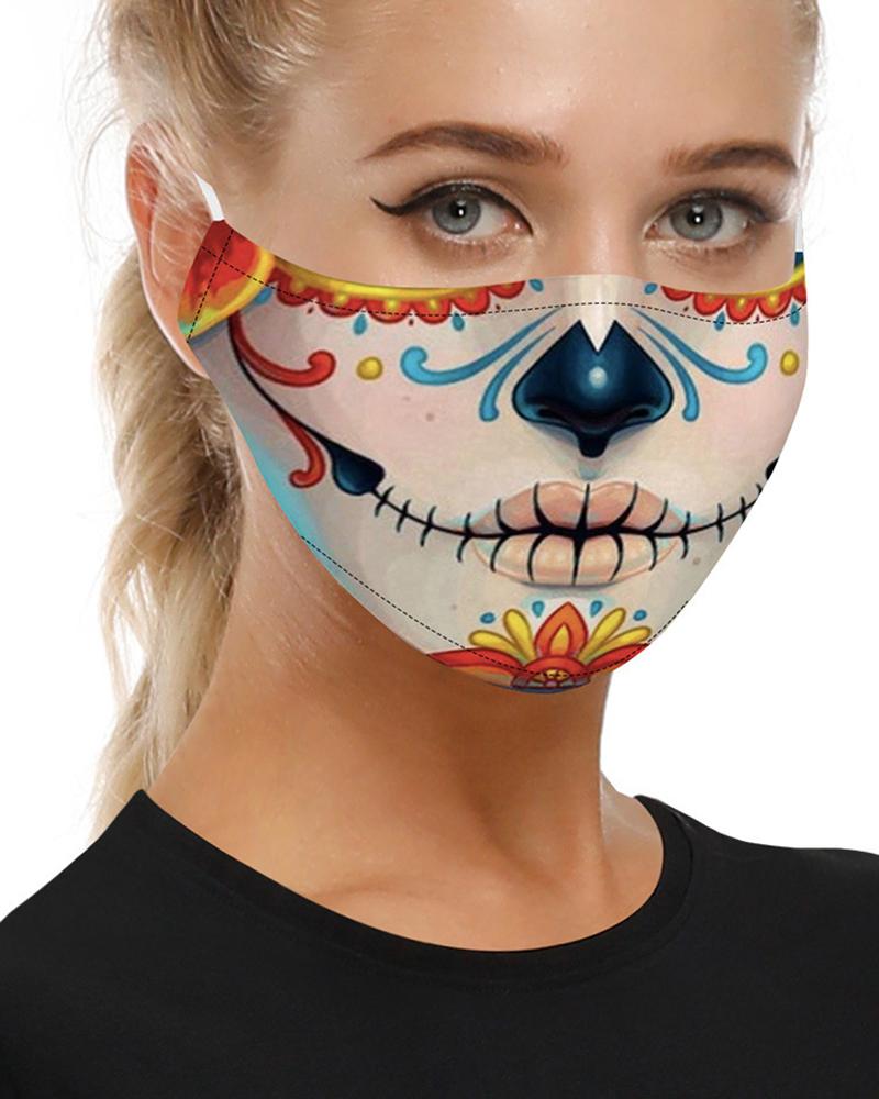 

Skull Print Breathable Mouth M .a. s. k Washable And Reusable With 2PCS Replaceable Filter, Style3