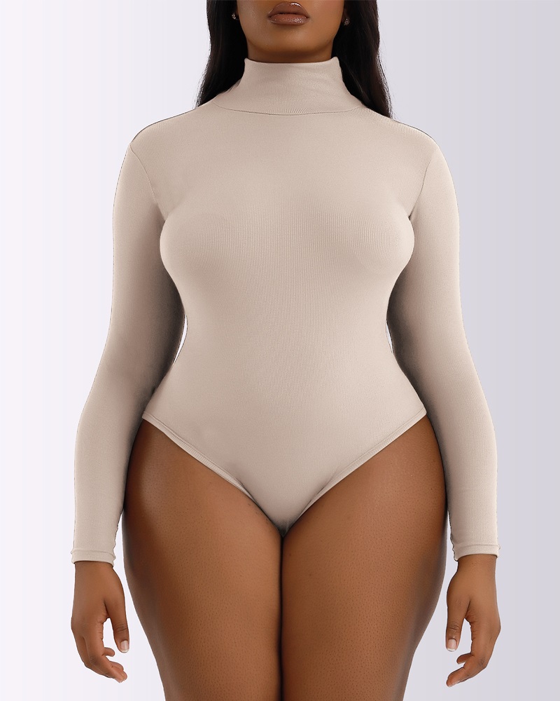 

Long Sleeve High Neck Skinny Bodysuit, Nude