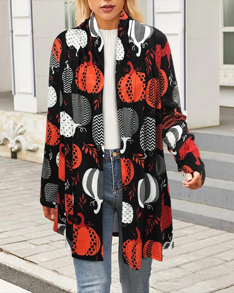 

Halloween Graphic Print Open Front Coat, Red