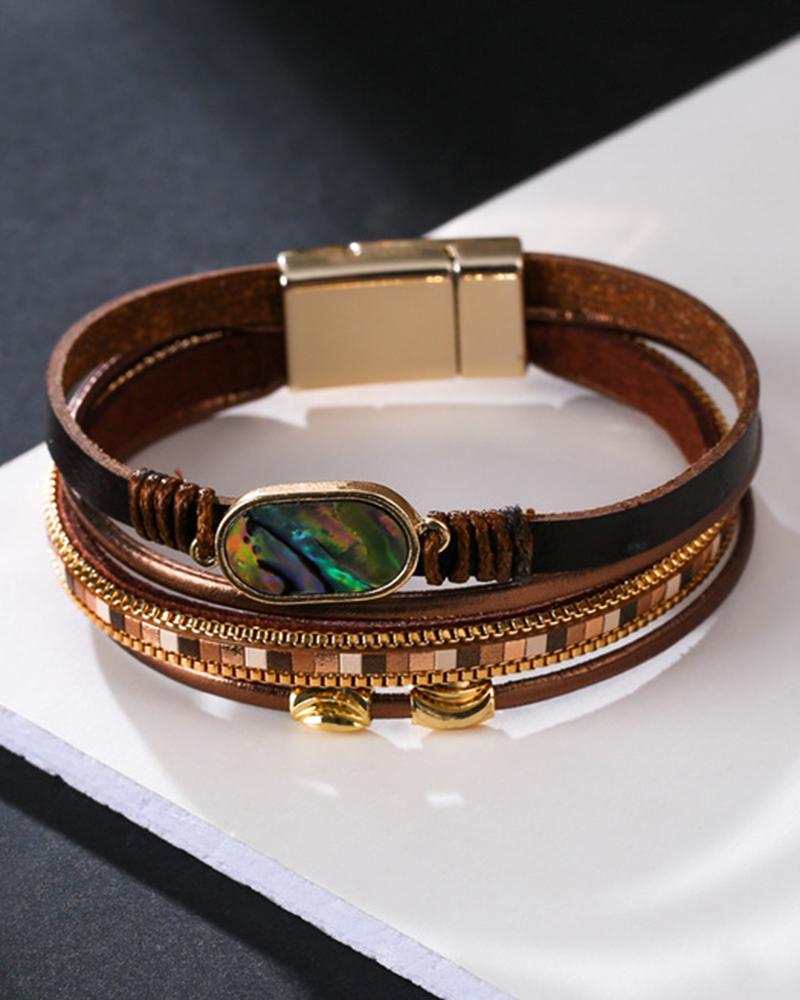 

1pc Gem Stone Decor Multi-Layer Magnet Bracelet, Brown