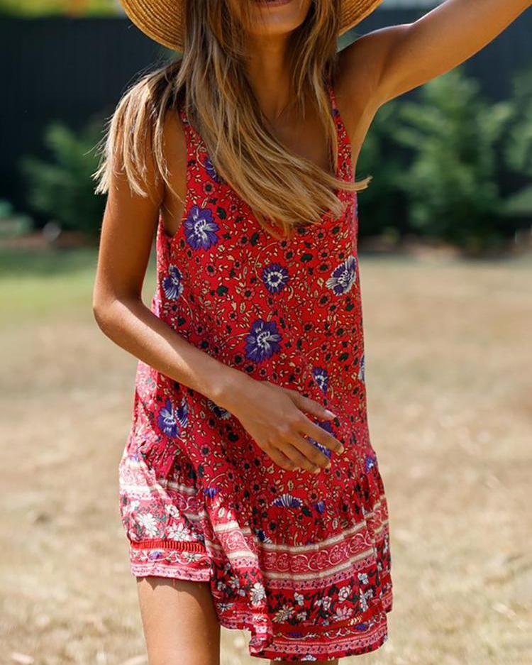 

Spaghetti Strap Floral Print Dress, Red