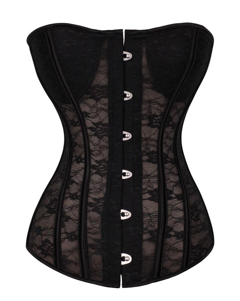 

Crochet Lace Waist Cincher Bandeau Corset Top, Black