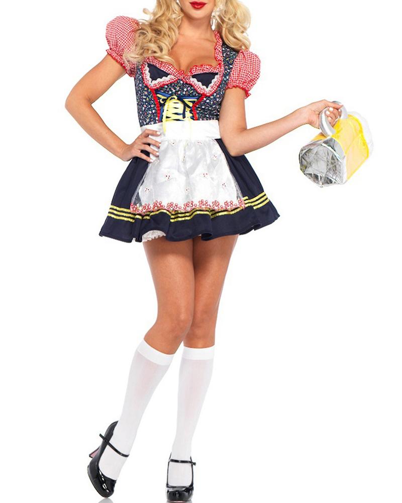 

Oktoberfest Beer Girl Bar Waitress Carnival Cosplay Maid Costume, Red