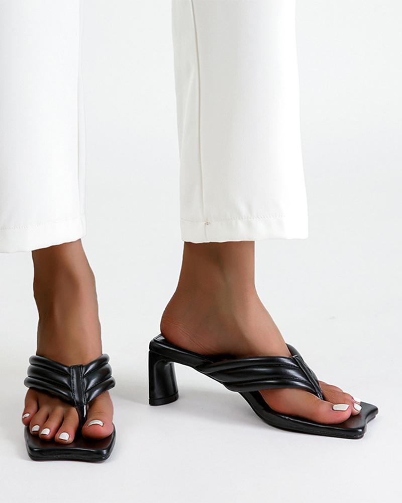 

Square-toe Flip-flop Open Toe Heel Sandals, Black