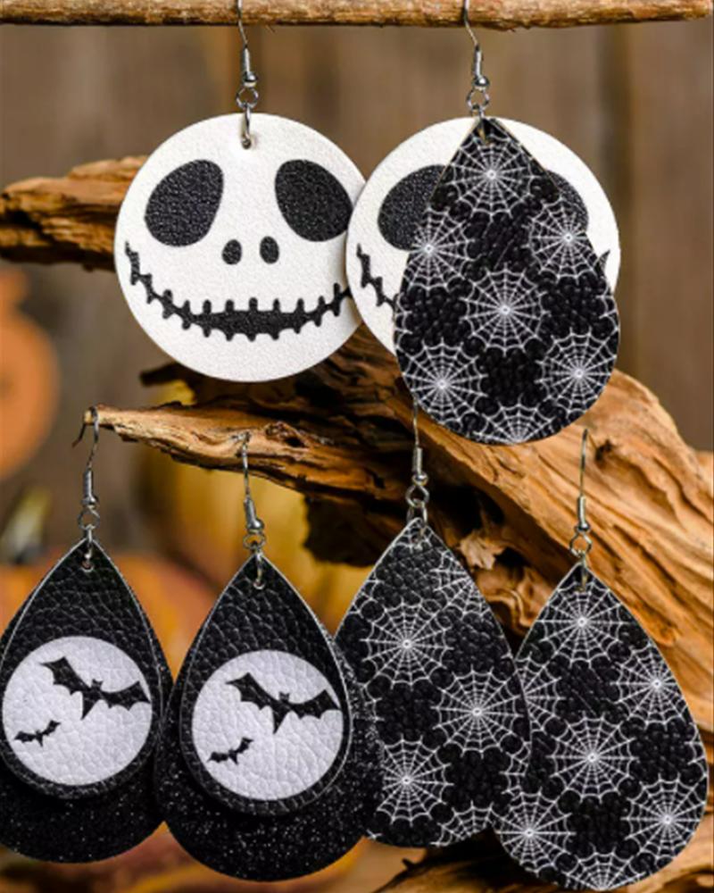 

3Pairs Halloween Thanksgiving Graphic Print Drop Earrings, Blackwhite