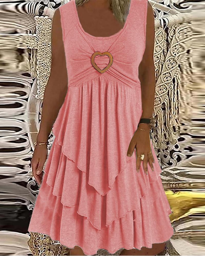 

Heart-Ring Decor Sleeveless Layered Dress, Pink