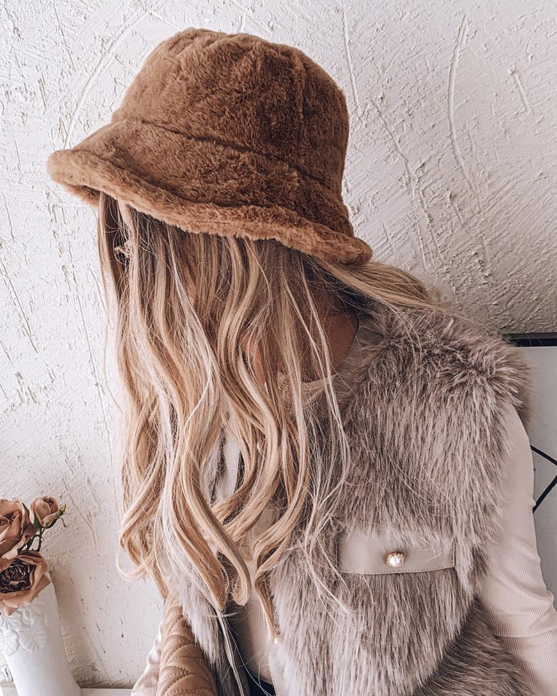 

Casual Faux Fur Bucket Hat, Coffee