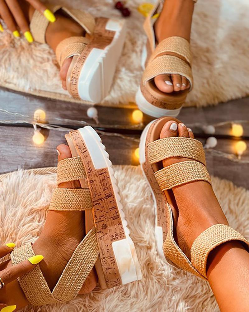 

Open Toe Ankle Strap Cork Platform Sandals, Khaki
