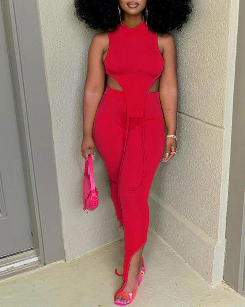 

Asymmetrical Tank Top & Pants Set, Red