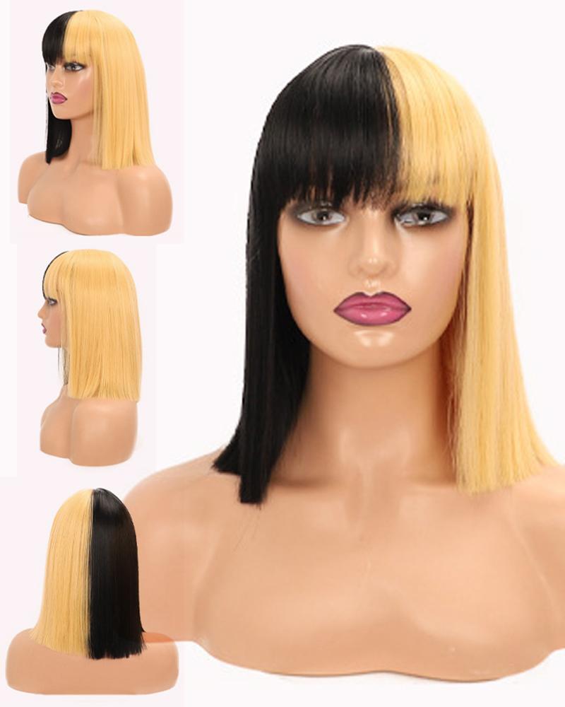 

12Inch Short Straight Hair Wig Natural Looking Synthetic Bob Wigs With Bangs, Style1