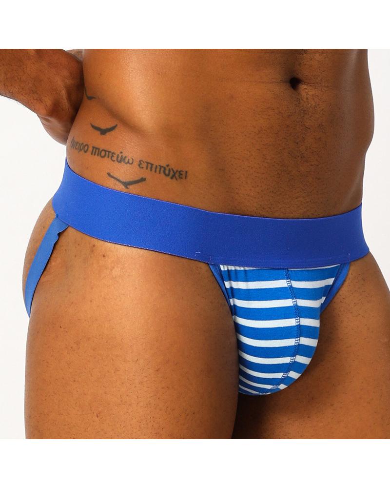 

Striped Slim High Elastic T-string Panties Underwear, Sky blue