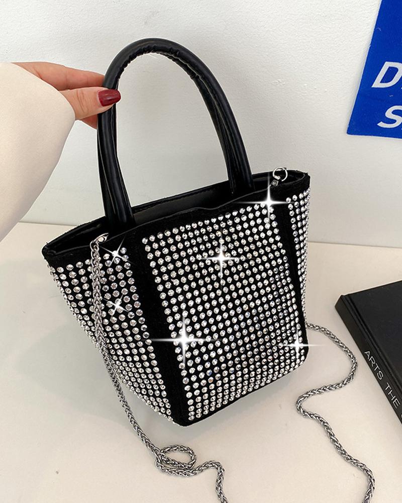 

Rhinestone Decor Handbag With Chain Strap, Silver