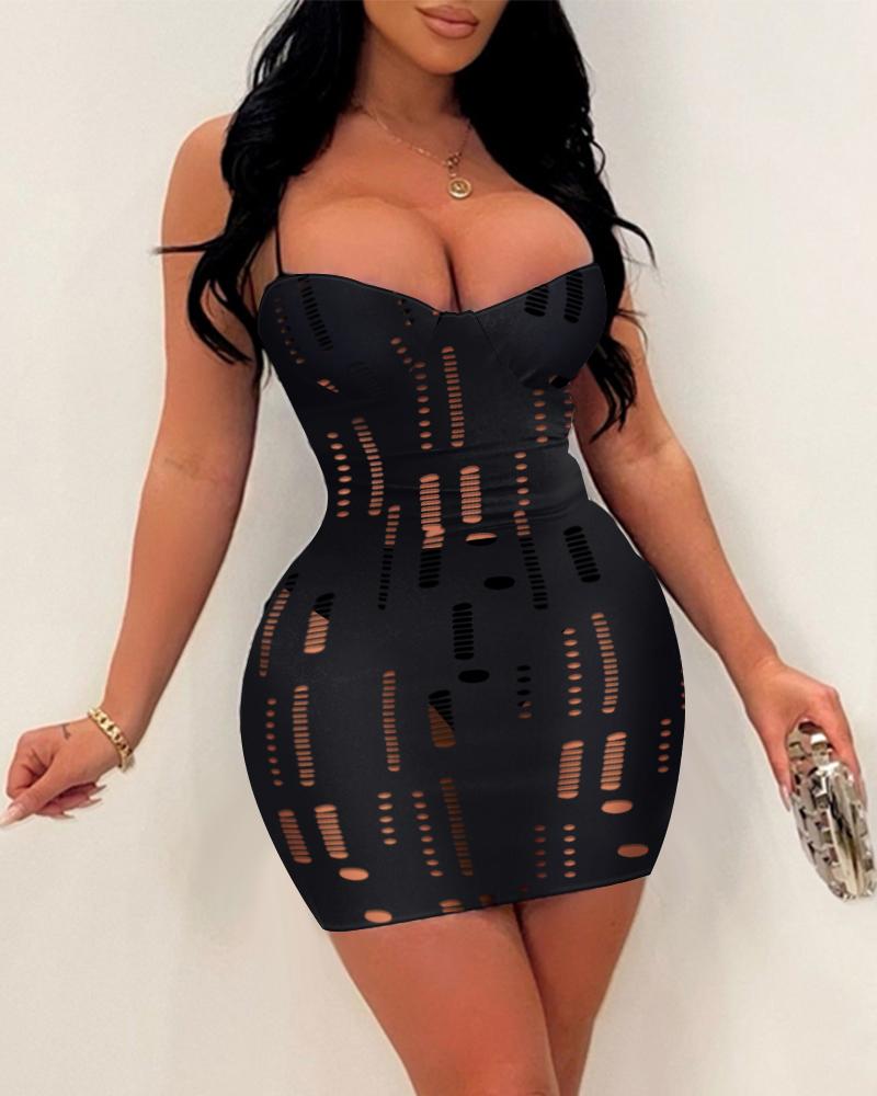 

Hollow Out Spaghetti Strap Bodycon Dress, Black