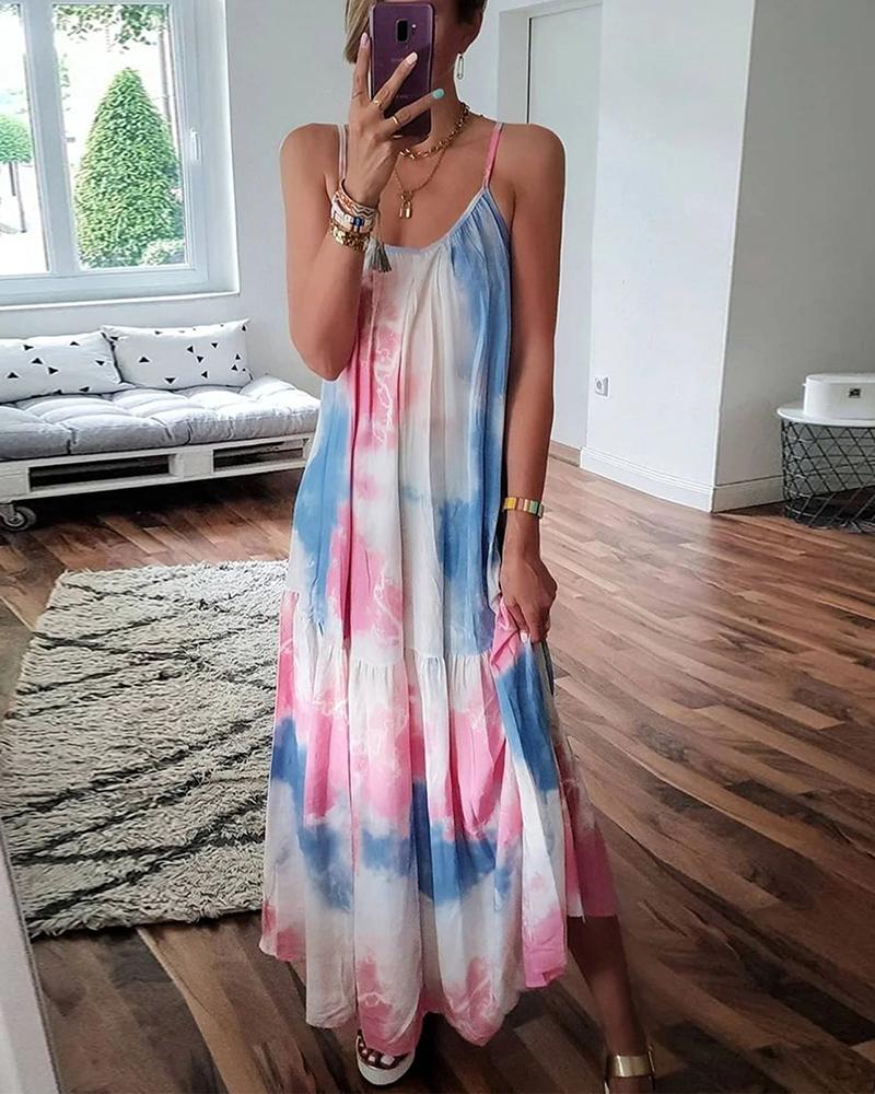 

Tie Dye Print Spaghetti Strap Maxi Dress, Pink