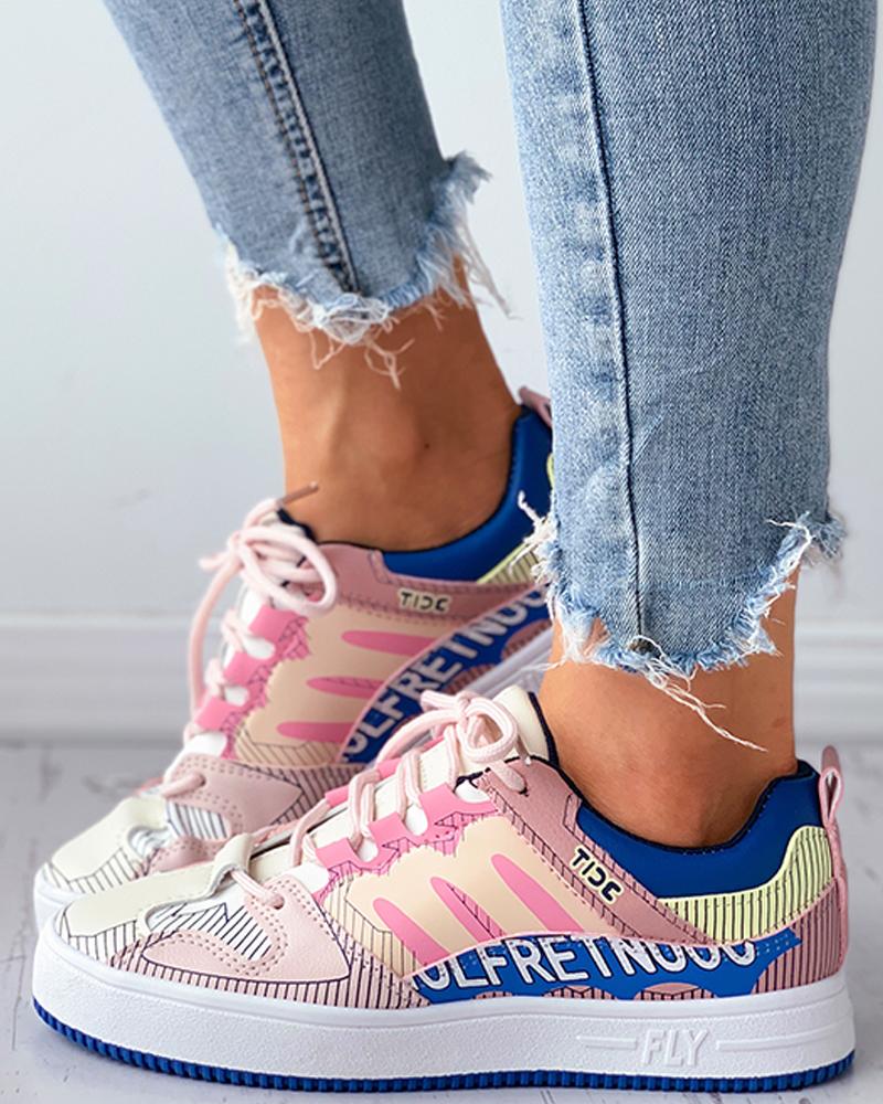 

Letter Print Colorblock Lace-up Sneaker, Pink