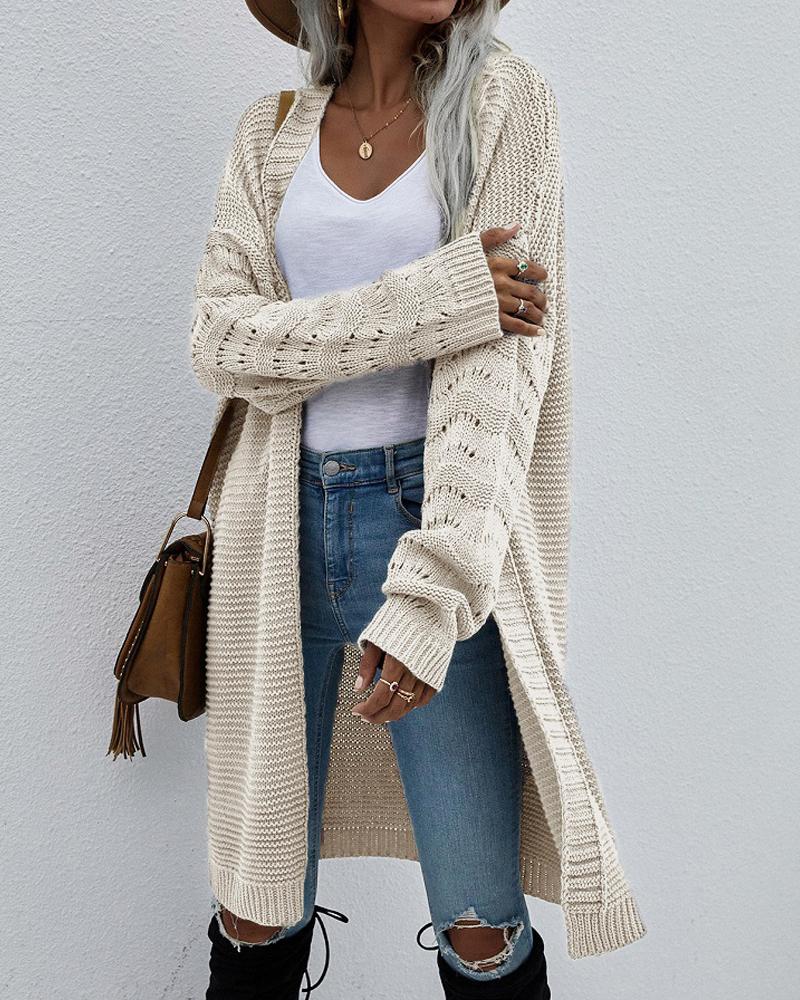 

Open Front Hollow Out Knit Cardigan, Apricot