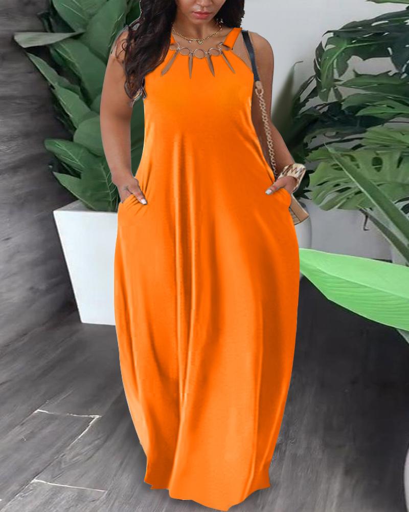 

Plus Size O-Ring Decor Cutout Pocket Design Maxi Dress, Orange