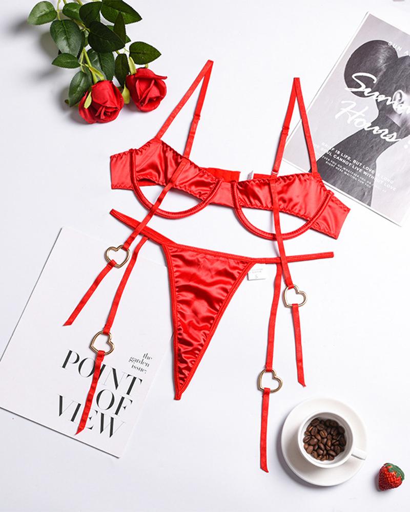 

Sexy Cut-out Splicing Heart-ring Sling Bra Sets, Red