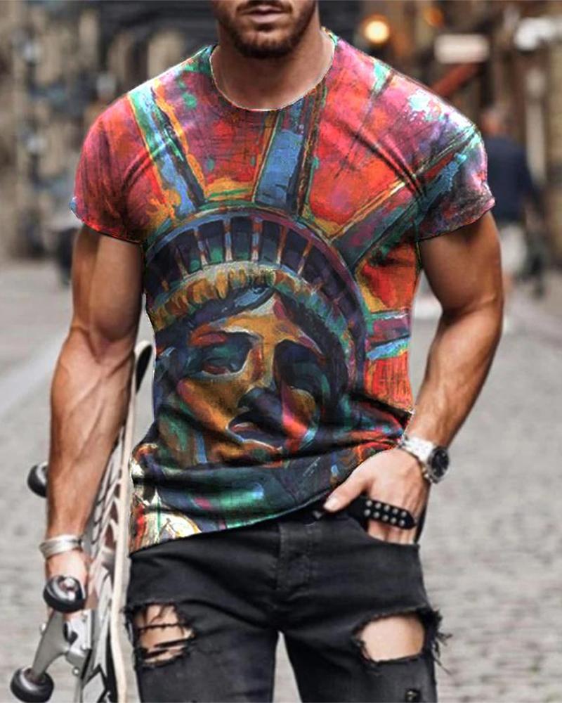 

Liberty Statue Print Short Sleeve Skinny T-shirts, Multicolor