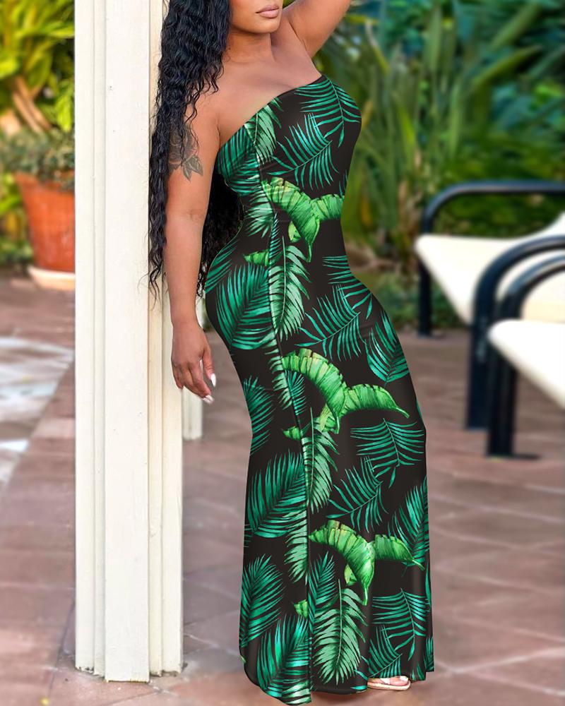 

Tropical Print Bandeau Mermaid Dress, Green