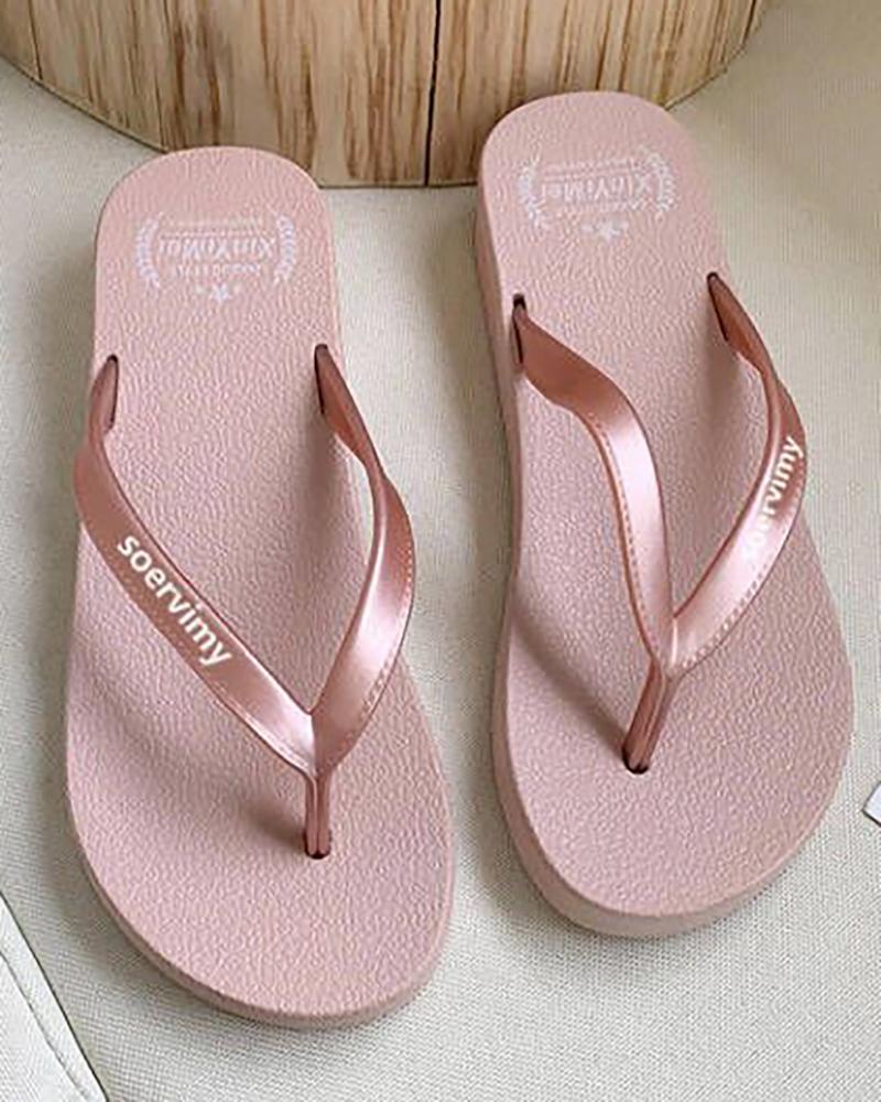 

Toe Post Non Slip Beach Wedge Flip Flops, Pink