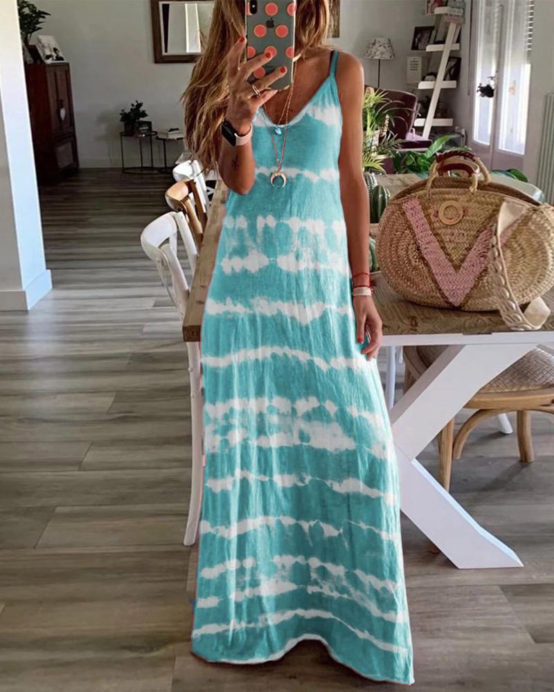 

Tie Dye Print Spaghetti Strap Casual Dress, Green
