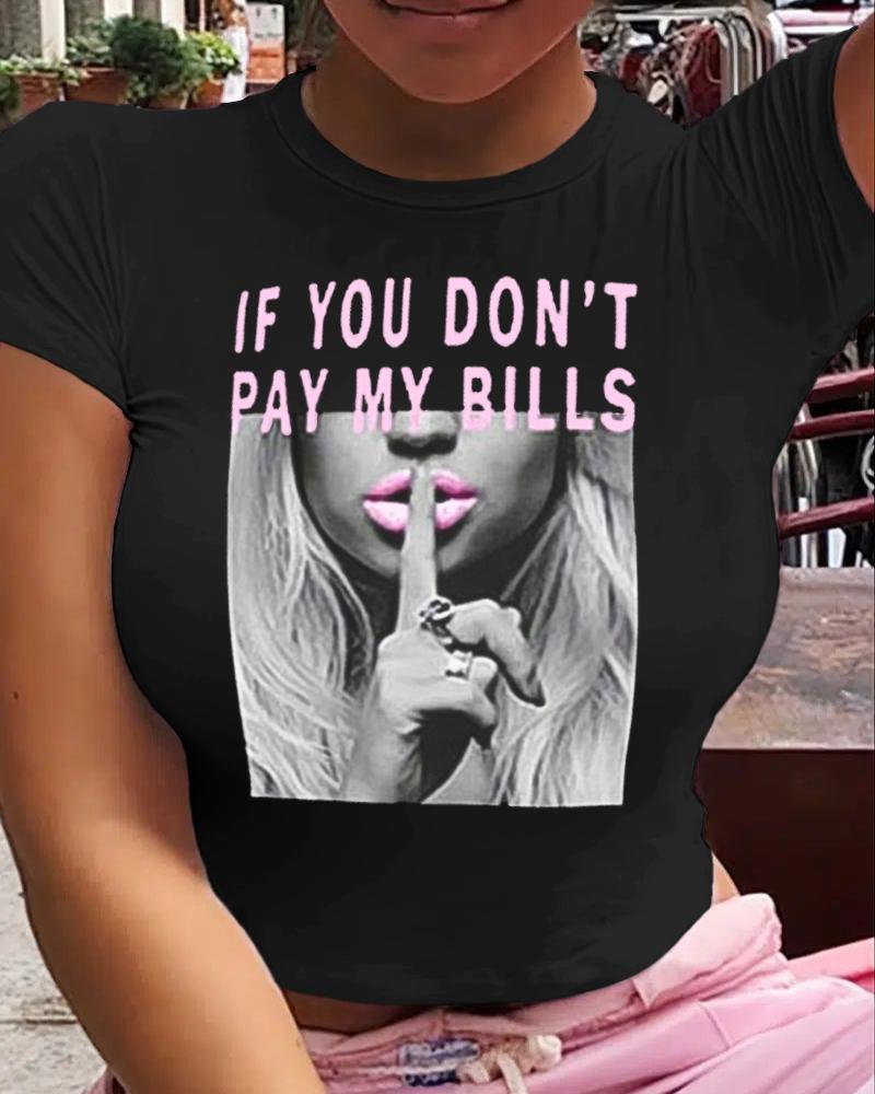 

Plus Size Slogan Print Short Sleeve Casual T-shirt, Black