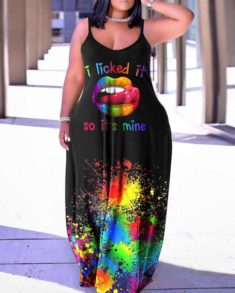 

Plus Size I Licked It So It's Mine Ink Splash Print Maxi Dress, Black