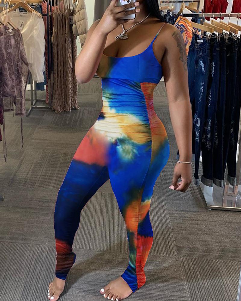 

Tie Dye Print Spaghetti Strap Casual Jumpsuit, Blue