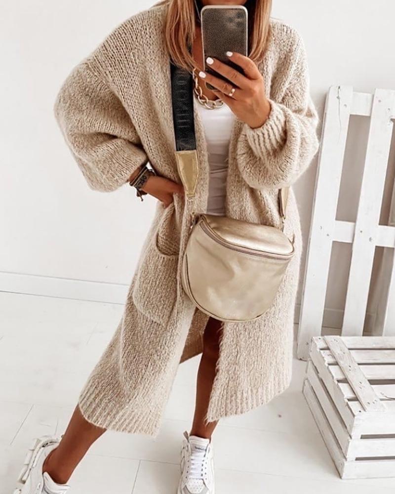 

Pocket Design Long Sleeve Casual Cardigan, Khaki