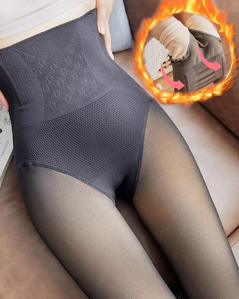 

Honeycomb High Waist Thermal Warm Fleece Lined Tights, Black