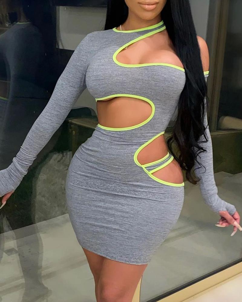 

One Shoulder Colorblock Cutout Bodycon Dress, Gray
