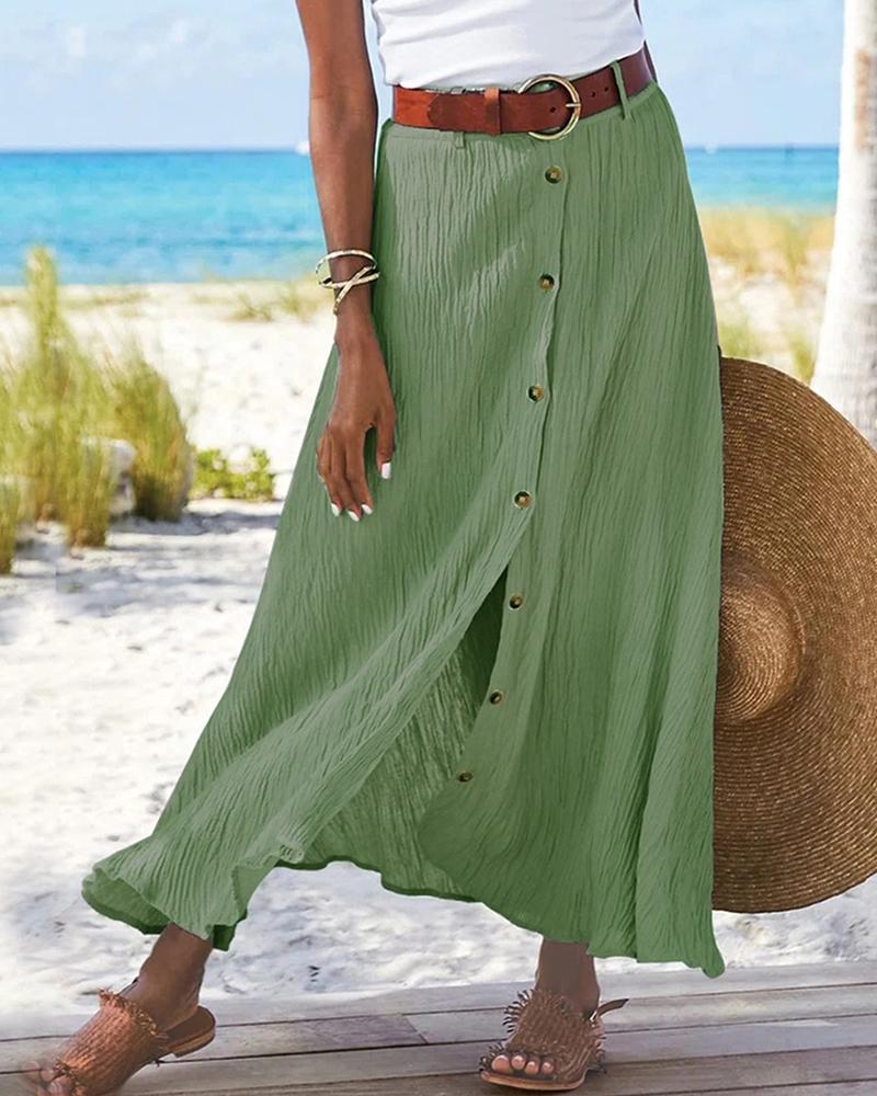

Button Front Slit Maxi Skirt, Green
