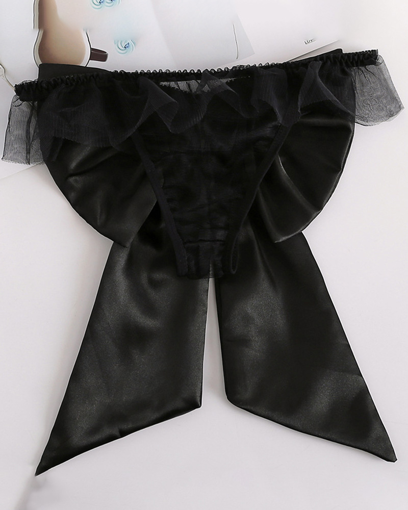 

Sheer Mesh Bowknot Design Panty, Black