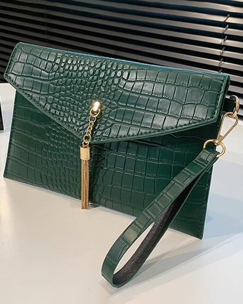 

Crocodile Envelop Clutch Bag, Green