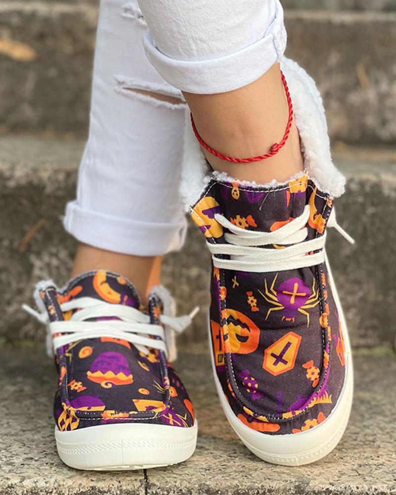 

Halloween Fuzzy Lace-up Casual Sneakers, Purple