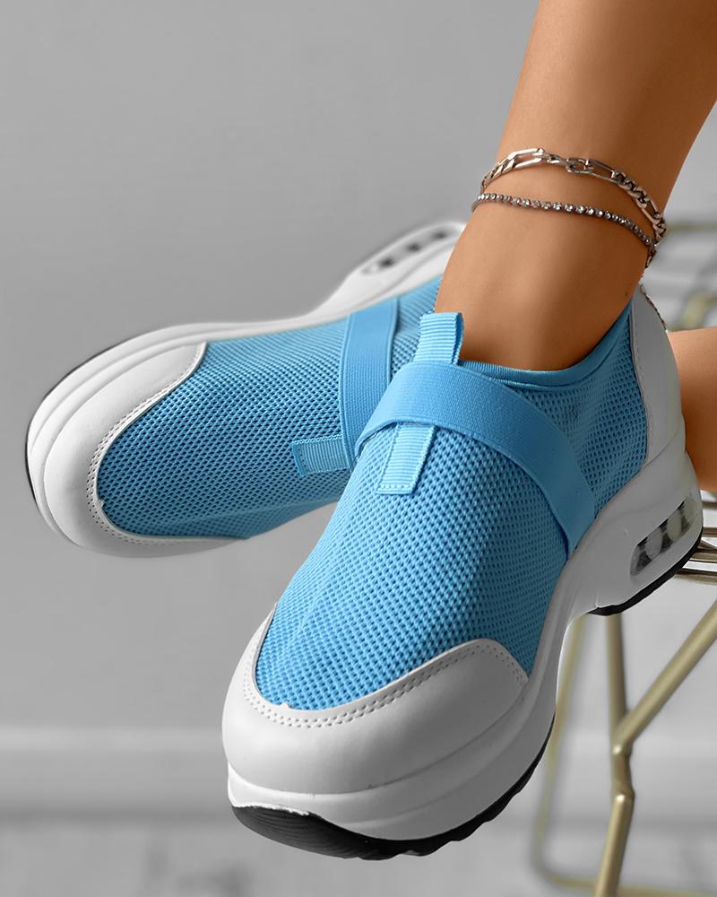 

Colorblock Knit Breathable Casual Muffin Sneaker, Blue