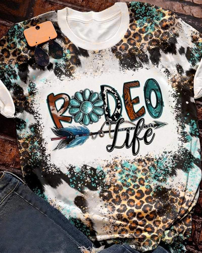 

Rodeo Like Leopard Print T-shirt Western Country Music Graphic Tee, Multicolor