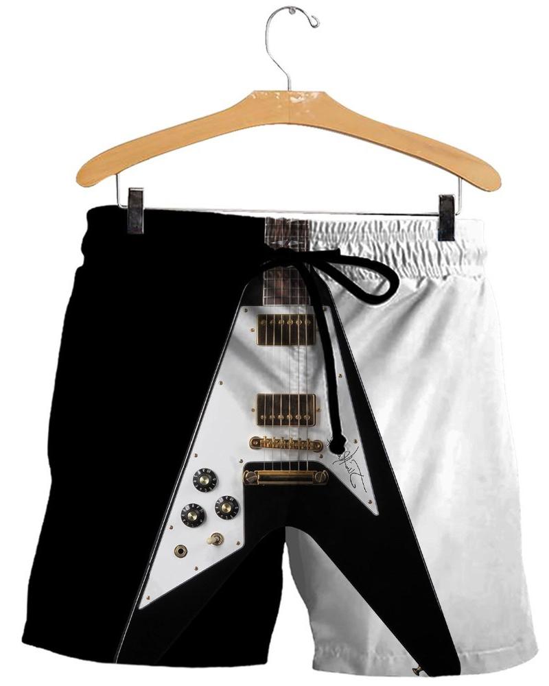 

3D Guitar Pattern Print Drawstring Loose Beach Short Pants, Multicolor
