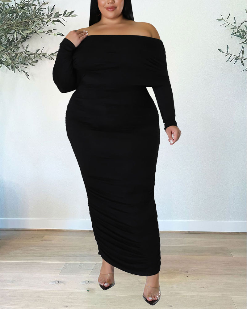 

Plus Size Off Shoulder Ruched Party Dress, Black
