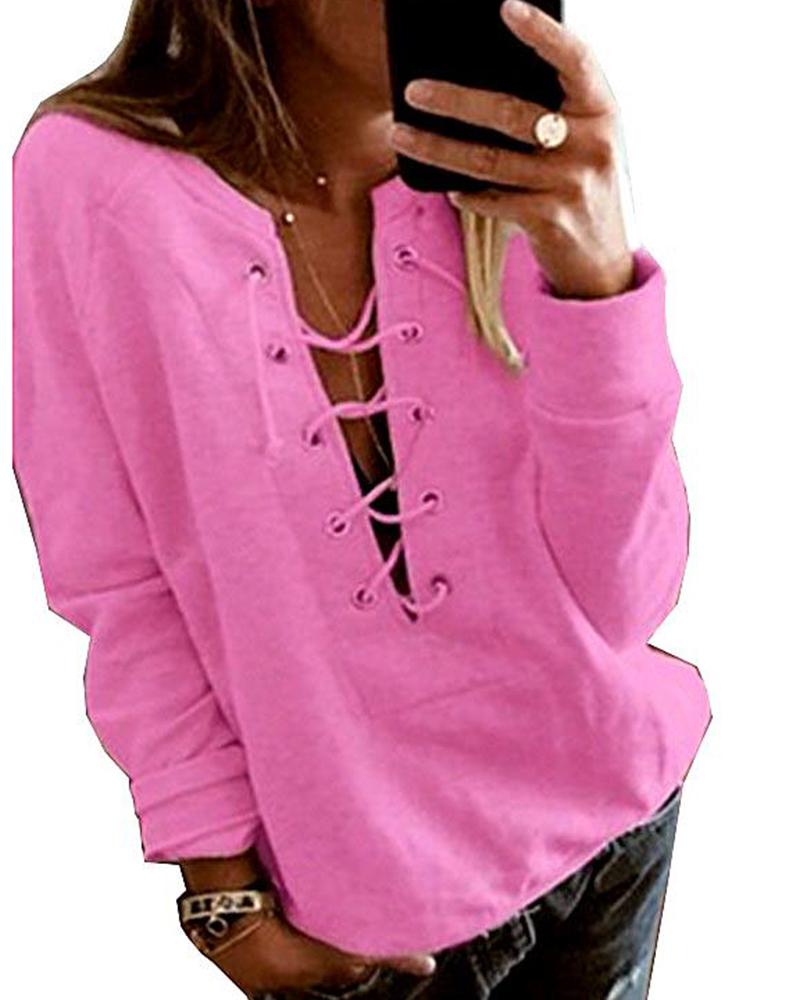 

Open Front Lace Up Top, Hot pink