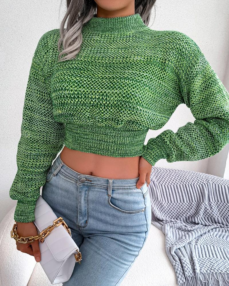 

Mock Neck Long Sleeve Knit Crop Sweater, Green
