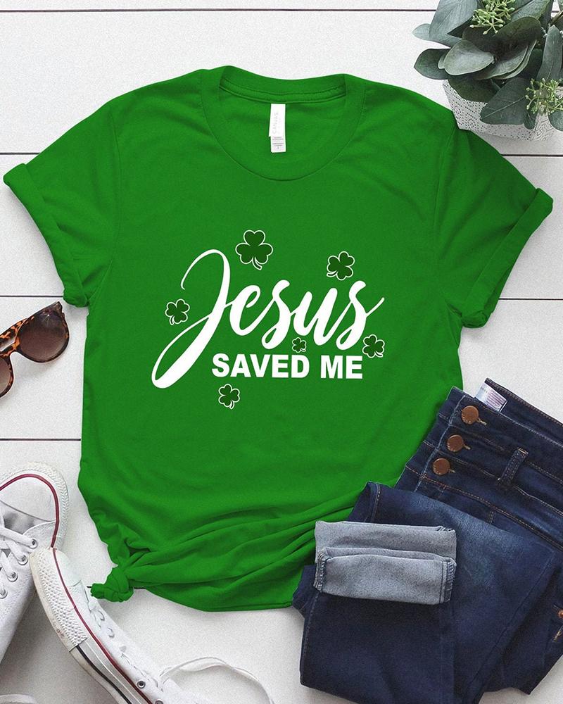 

St. Patrick's Day Letter Print Short Sleeve T-shirt, Green