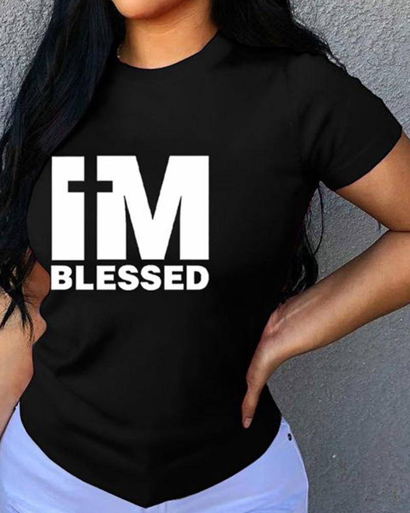 

I' Blessed Print Casual T-shirt, Black