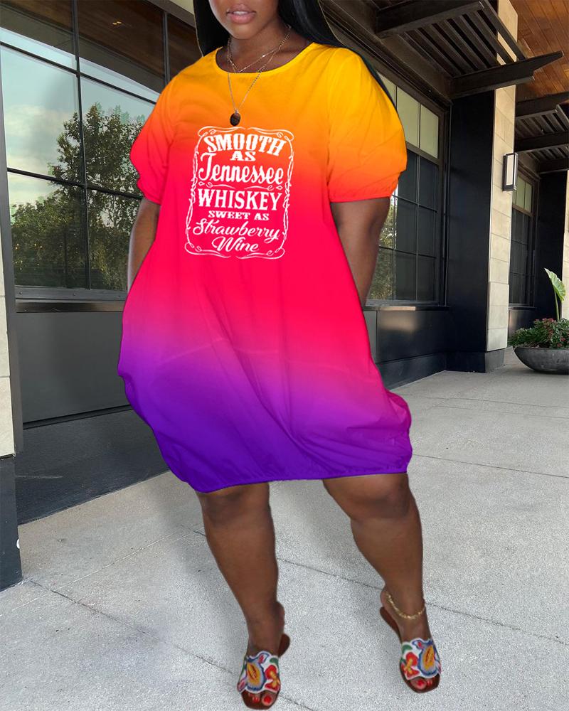 

Plus Size Smooth As Tennessee Whiskey Sweet As Strawberry Wine Print Ombre Casual Dress, Multicolor