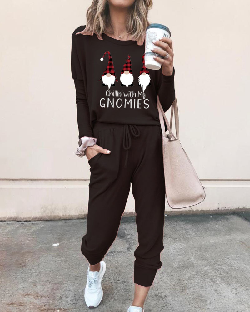 

Christmas Chillin' With Gnomes Top & Pants Set, Black