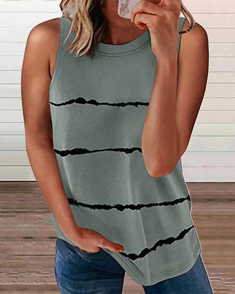 

Tie Dye Print Round Neck Casual Tank Top, Gray